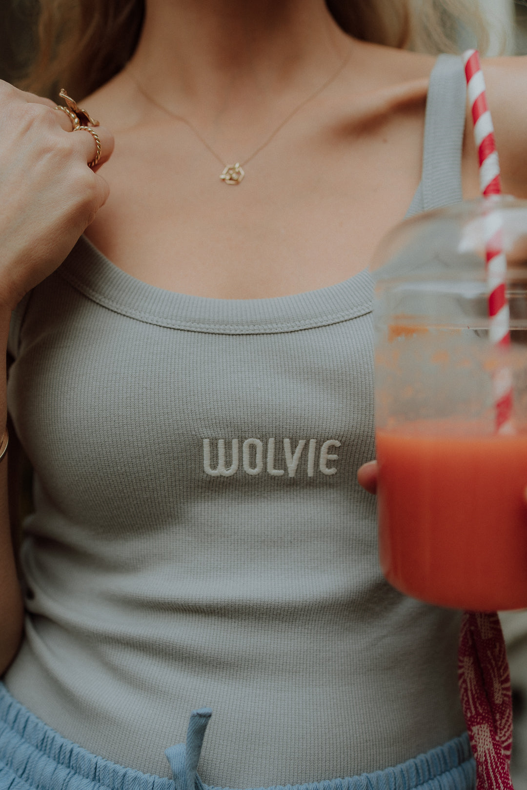 Light Wolvie tank top for women with embroidered logo and summer outfit stylingrey