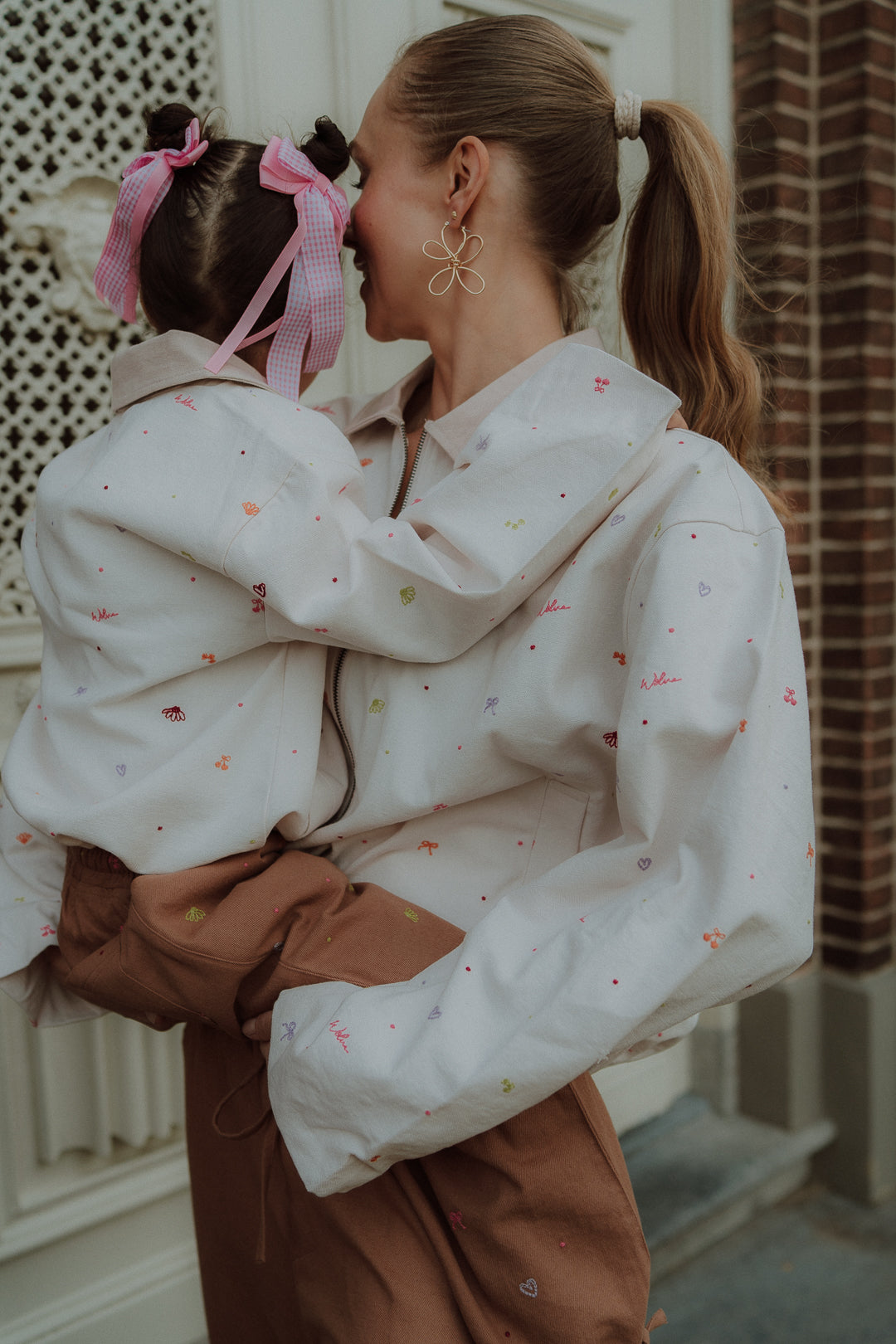 Matching mom and kids outfit with embroidered details from Wolvie SS26 collection