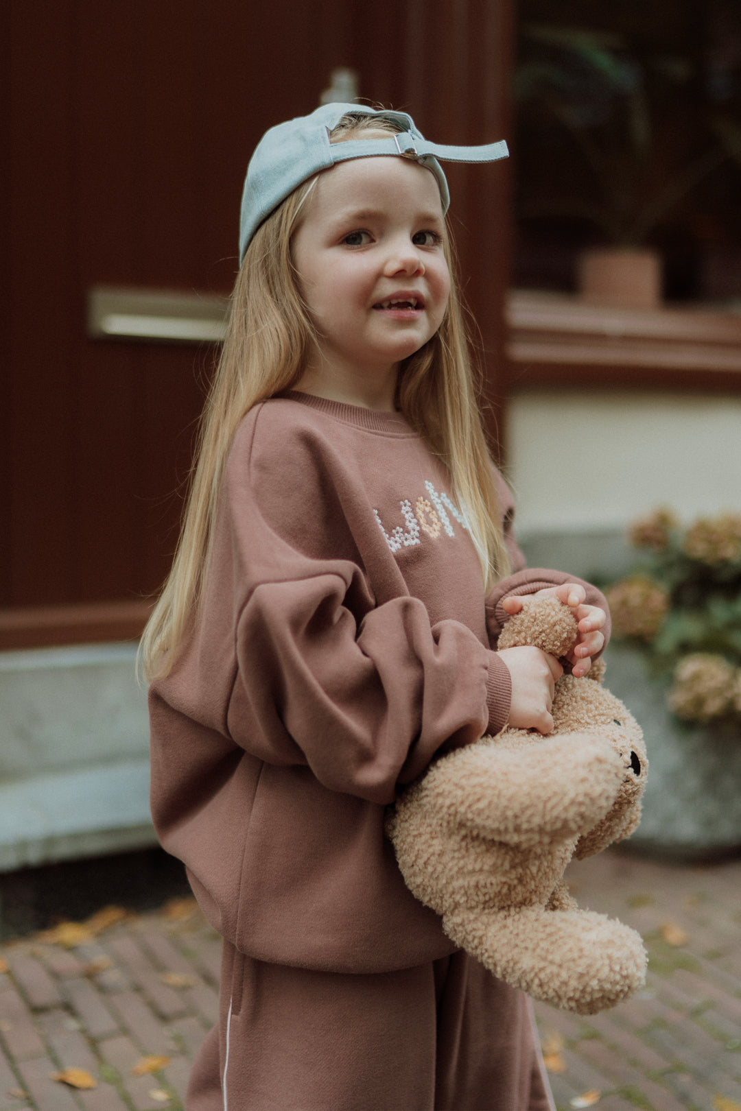 Oversized mauve kids set with teddy bear by Wolvie