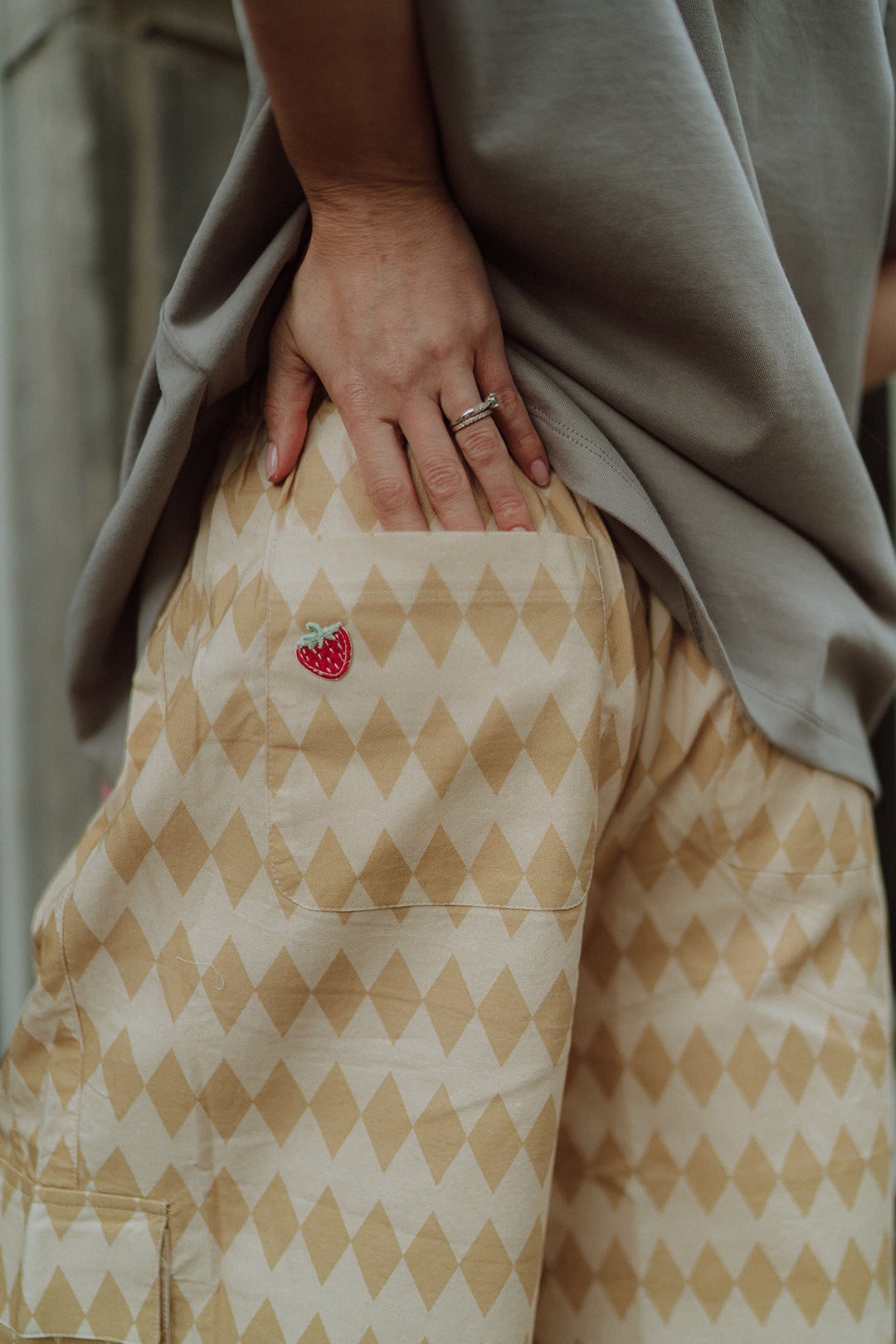 Close up of the Juno checkered pants 